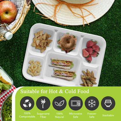 Three Leaf 6 Compartment Bagasse Meal Tray 400 Ct.