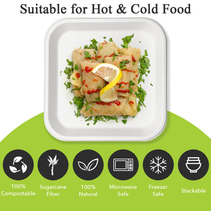 Three Leaf 9" Bagasse Square Plate, 500 Ct.
