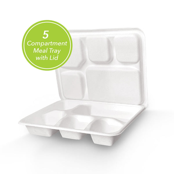 THREE LEAF 5 COMPARTMENT MEAL TRAY WITH LEAD SET, 200 SETS (8 PACKS OF 25 SETS)