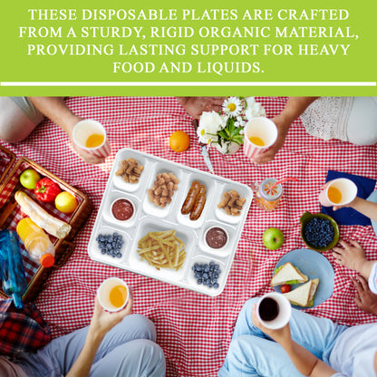 Three Leaf 9 Compartment Bagasse Rectangular Plate, 200 Ct.