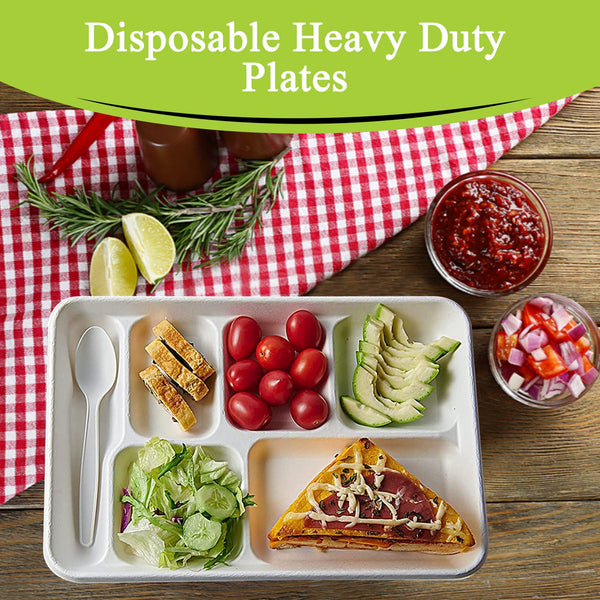 THREE LEAF 6 COMPARTMENT BAGASSE TRAY 400 Ct. (8 PACKS OF 50)