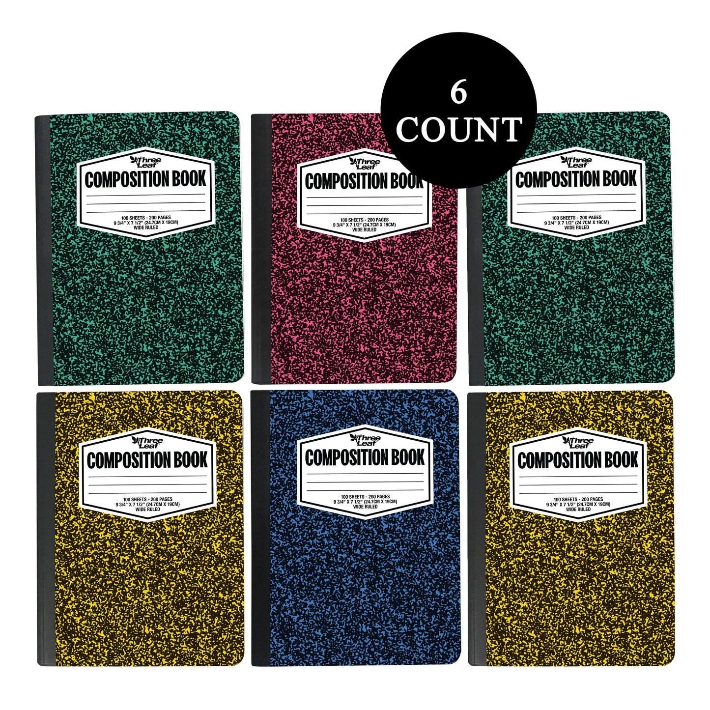 Three Leaf 100 Ct,  9 3/4 X 7 1/2, Color Composition Notebook, Wide Ruled