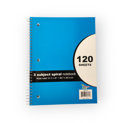 Three Leaf 120 Ct. 10 1/2 X 8 1/2  Spiral Notebooks Wide Ruled (24 Units Per Case)