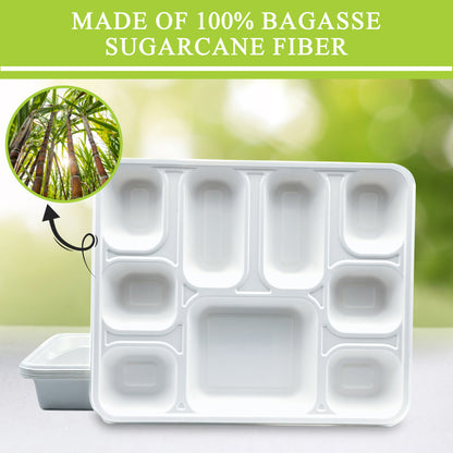 Three Leaf 9 Compartment Bagasse Rectangular Plate, 200 Ct.