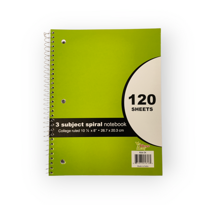 Three Leaf 120 Ct. 10.5 X 8 Spiral Notebook 3 Sub, College Ruled (24 Units Per Case)