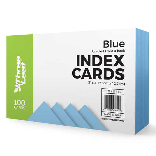 Three Leaf 100 Ct. 3 X 5, Index Cards Unruled, Blue