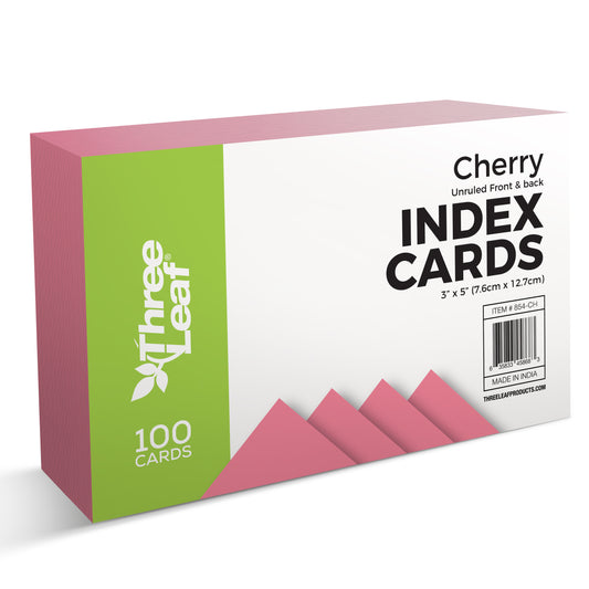 Three Leaf 100 Ct. 3 X 5, Index Cards Unruled,  Cherry