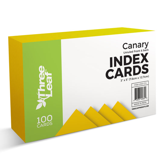 Three Leaf 100 Ct. 3 X 5, Index Cards Unruled, Canary (40 Pack Per Case)
