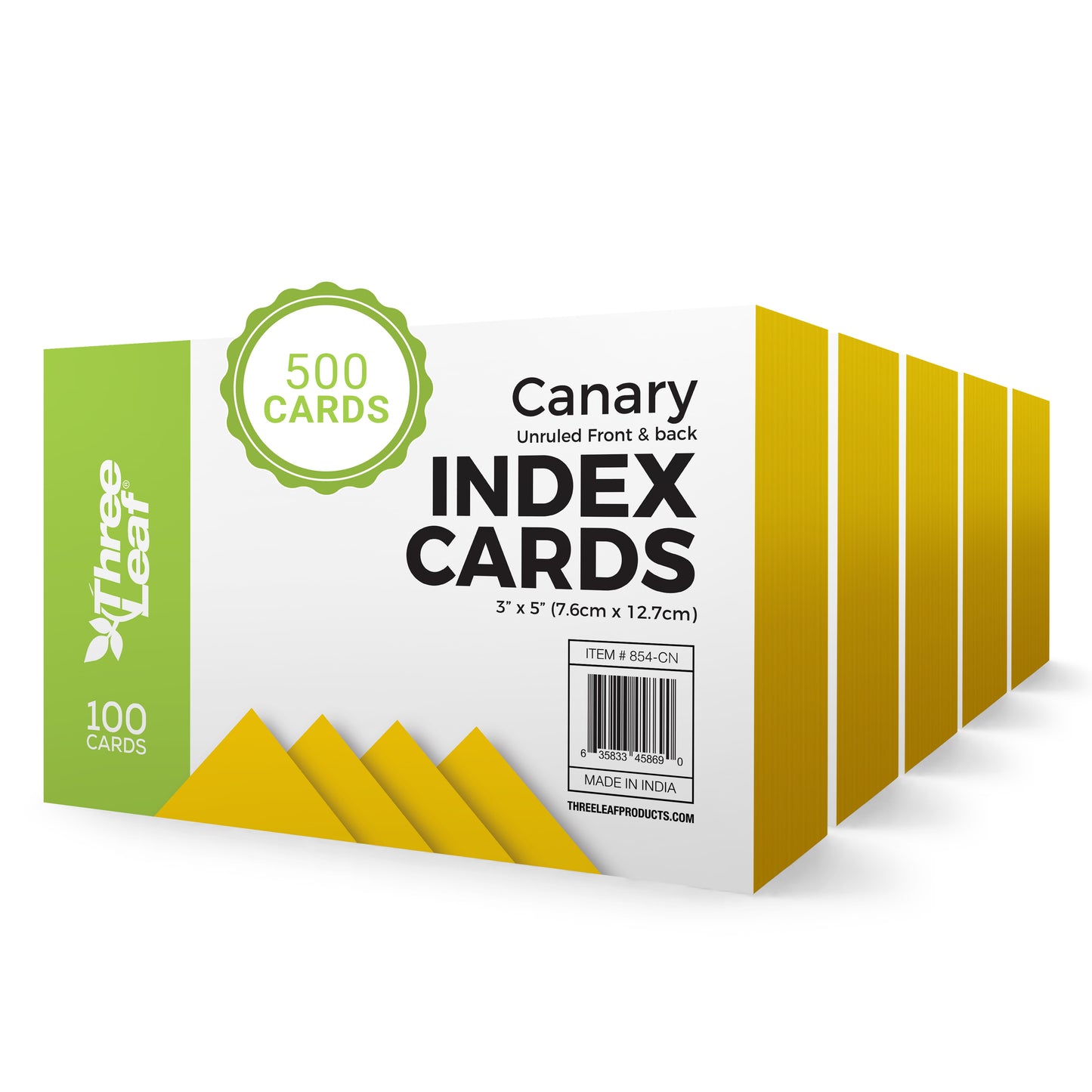 Three Leaf 100 Ct. 3 X 5, Index Cards Unruled, Canary