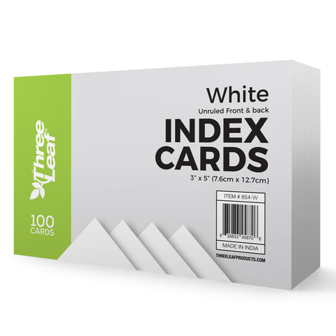 THREE LEAF 100 CT. 3 X 5, INDEX CARDS UNRULED, WHITE