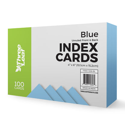 Three Leaf 100 Ct.  4 X 6, Index Cards Unruled, Blue