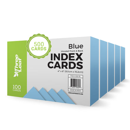 Three Leaf 100 Ct.  4 X 6, Index Cards Unruled, Blue