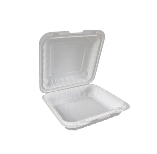 8" X 8" 1 Compartment MFPP Clamshell, 150 Ct. - White