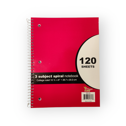 Three Leaf 120 Ct. 10.5 X 8 Spiral Notebook 3 Sub, College Ruled (24 Units Per Case)