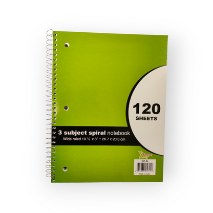 Three Leaf 120 Ct. 10 1/2 X 8 1/2  Spiral Notebooks Wide Ruled (24 Units Per Case)