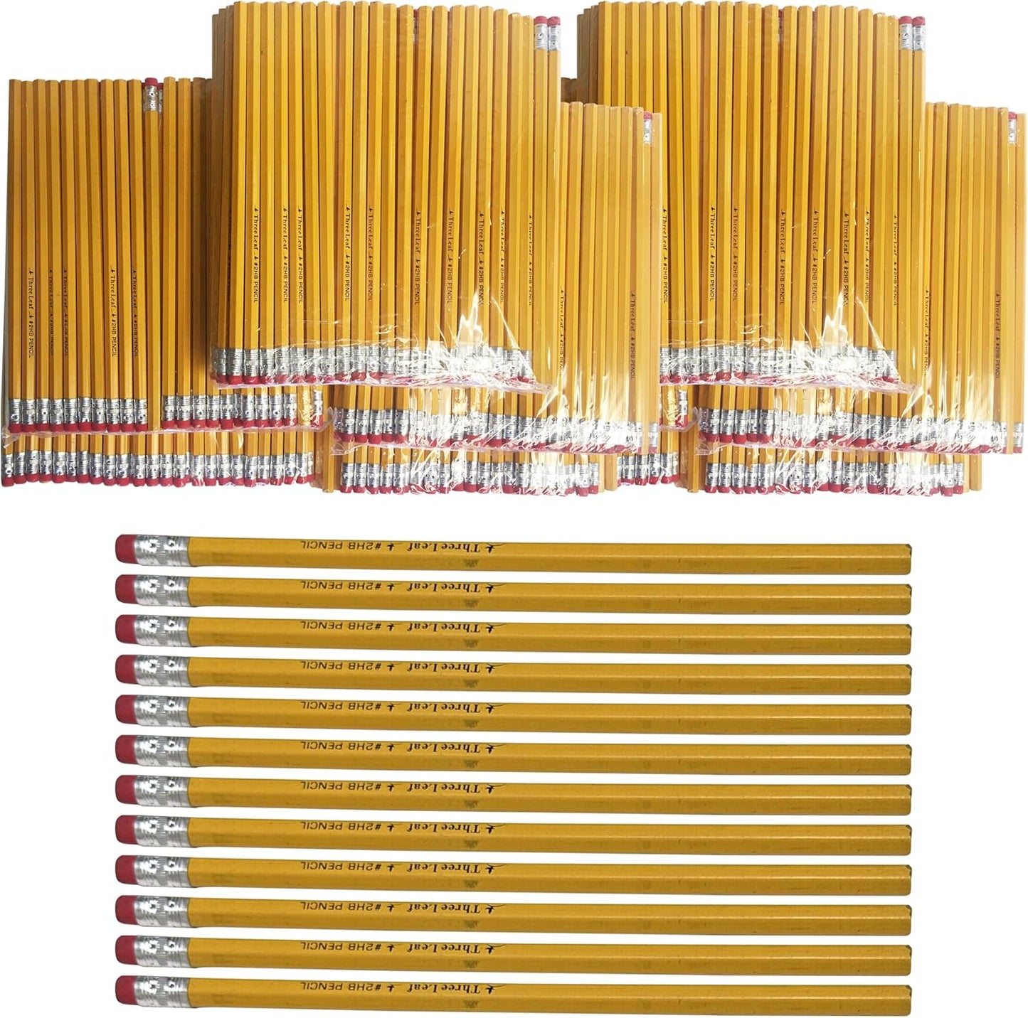 Three Leaf 500 Ct Yellow Pencil With Eraser, Bulk Pack