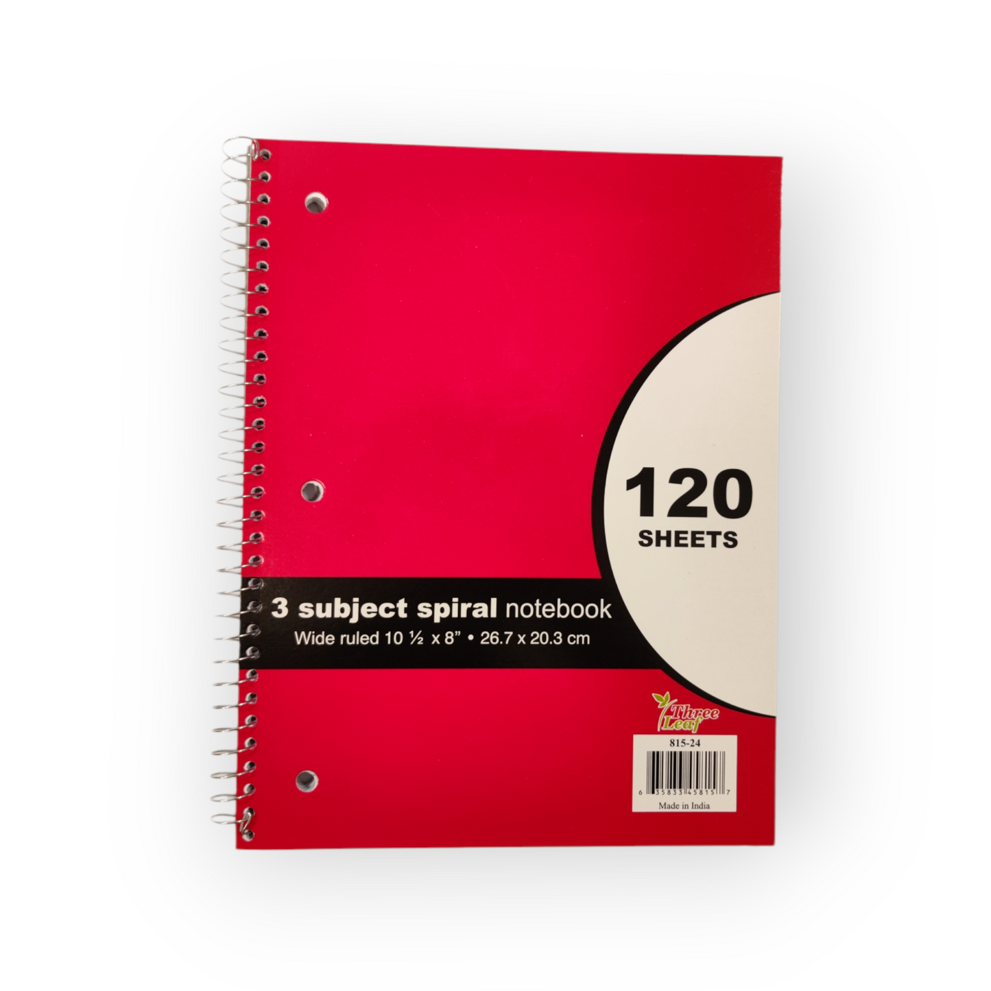 Three Leaf 120 Ct. 10 1/2 X 8 1/2  Spiral Notebooks Wide Ruled (24 Units Per Case)