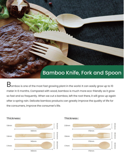 Bamboo Knife, Spoon and Fork Set