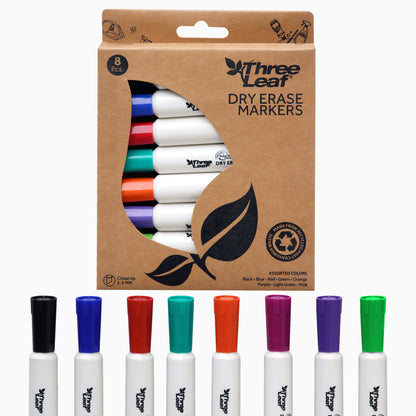 Three Leaf Dry Erase Marker 8 Pack, Assorted, Chisel Tip