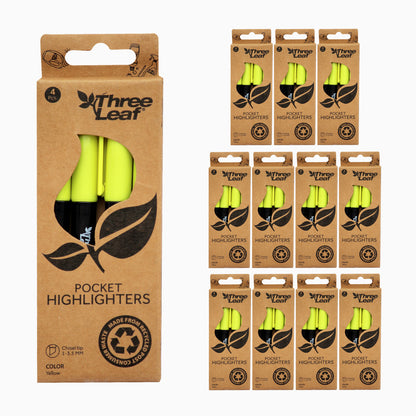 Three Leaf Highlighter 4 Pack, Yellow, Chisel Tip