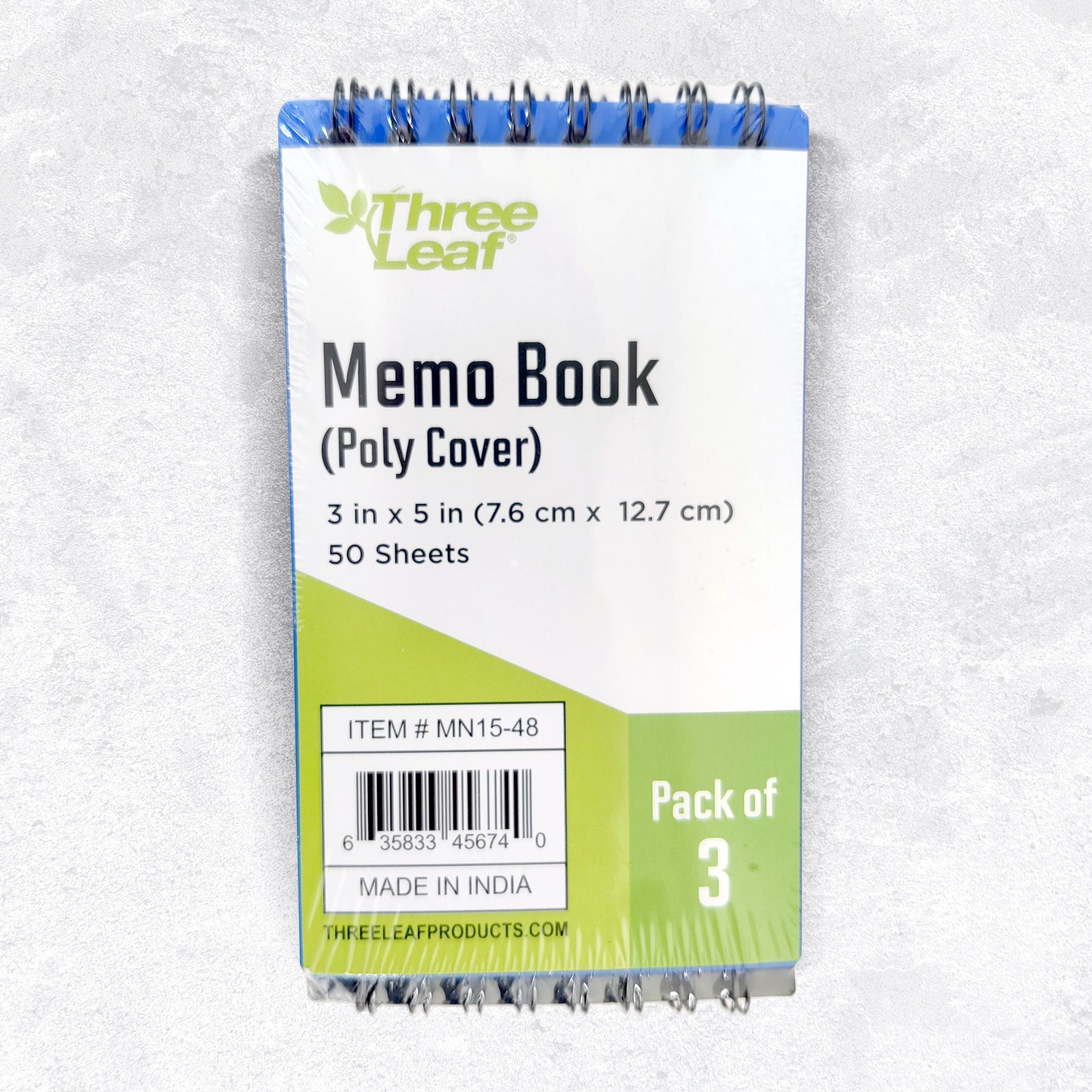 Three Leaf Memo Book 3X5 Double Wire Plain Poly Cover Top Bound-3Pk - 50 Sheets (48 Pack Per Case)