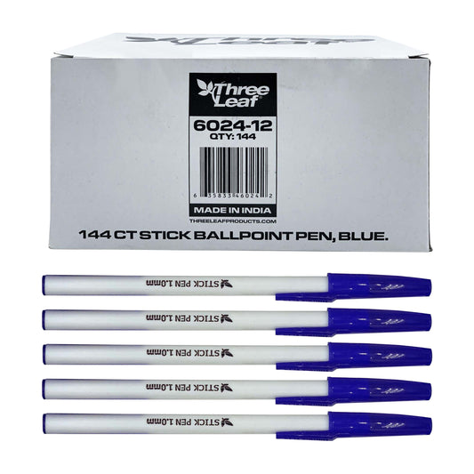 Three Leaf 144 Ct. Blue Stick Ball Point  Pen (12 Pack Per Case)