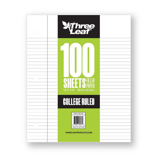 Three Leaf 100 Ct. Filler Paper College Ruled (36 Pack Per Case)