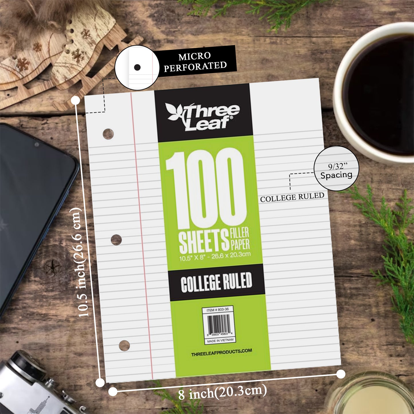 Three Leaf 100 Ct. Filler Paper College Ruled (36 Pack Per Case)