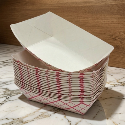 Three Leaf #250 (2.5 lb.) Red Checks Paper Food Tray, 500 Ct. (2 packs of 250)