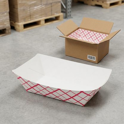 Three Leaf #500 (5 lb.) Red Checks Paper Food Tray, 500 Ct. (2 packs of 250 )