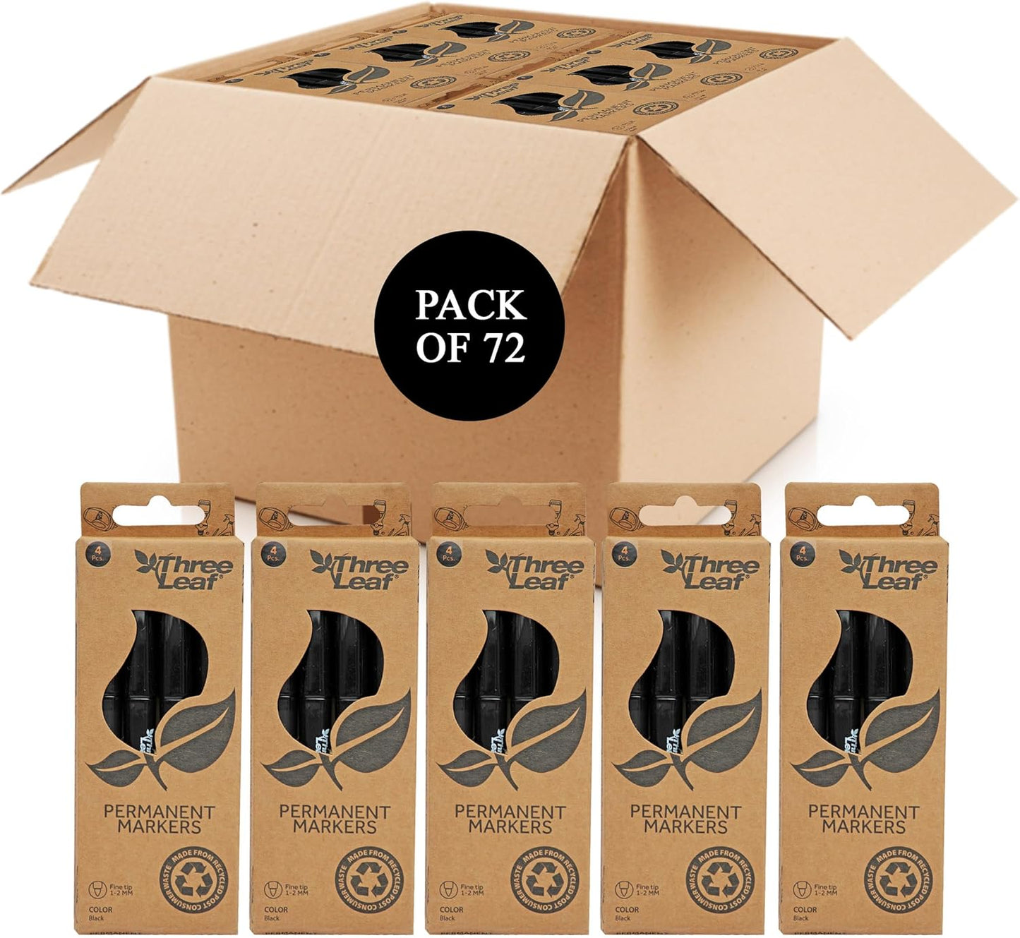 Three Leaf Permanent Marker 4 Pack, Fine Tip