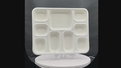 Three Leaf 9 Compartment Bagasse Rectangular Plate