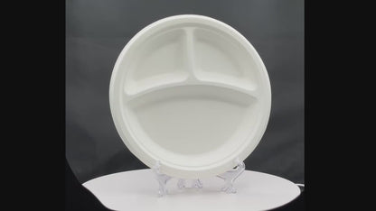 Three Leaf 9" 3 Compartment Bagasse Round Plate