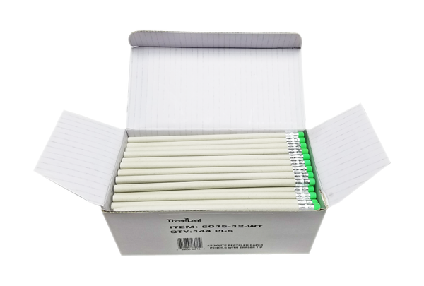 Three leaf white recycled paper pencil with eraser