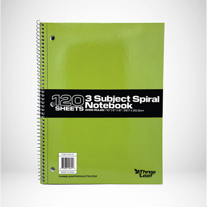 Three Leaf 120 Ct. 10 1/2 X 8 1/2  Spiral Notebooks Wide Ruled (24 Units Per Case)