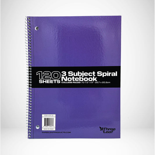 Three Leaf 120 Ct. 10.5 X 8 Spiral Notebook 3 Sub, College Ruled (24 Units Per Case)